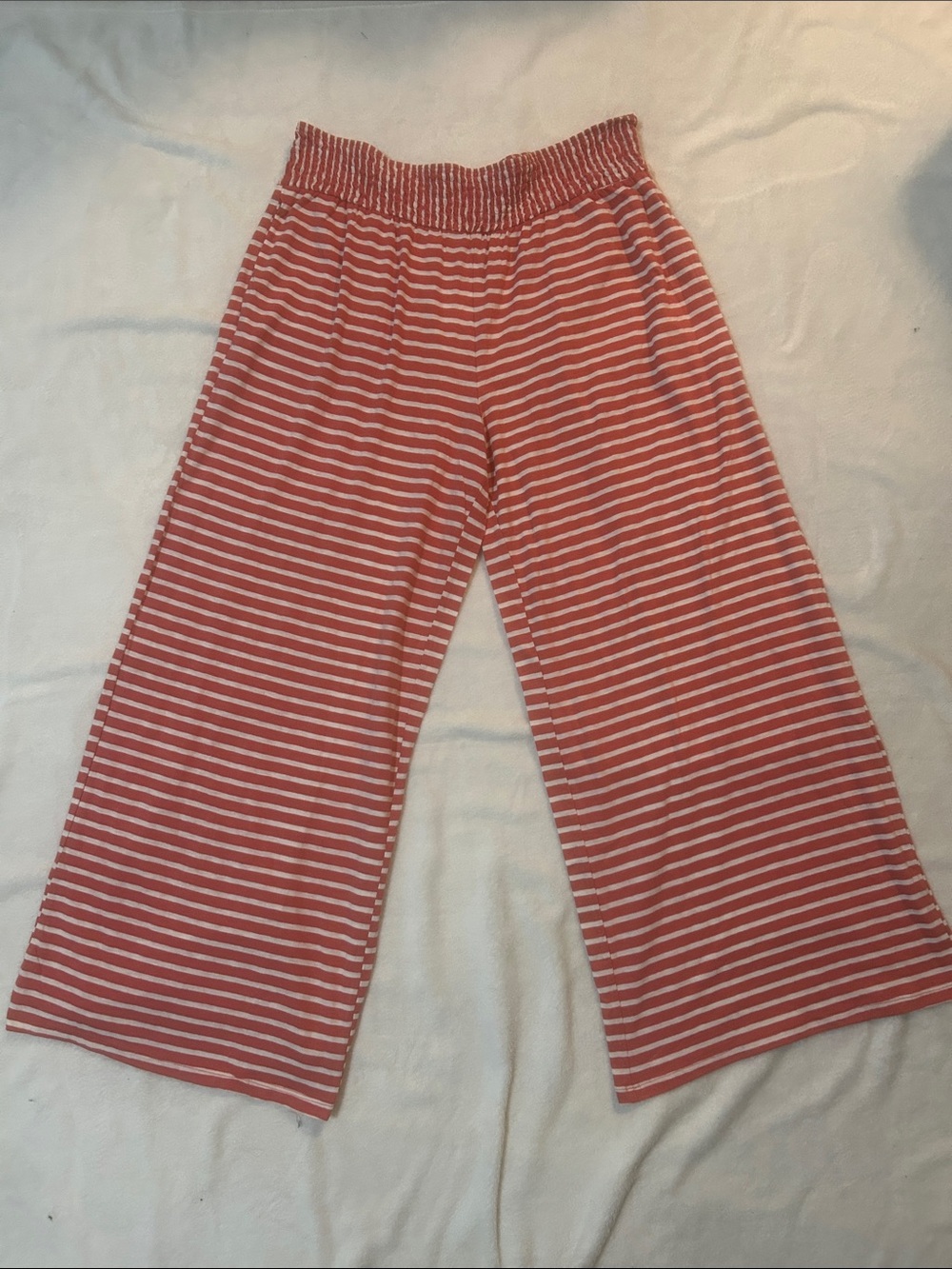 American Eagle Women’s Pants Red Striped Wide-Leg Lightweight Cotton Size Large